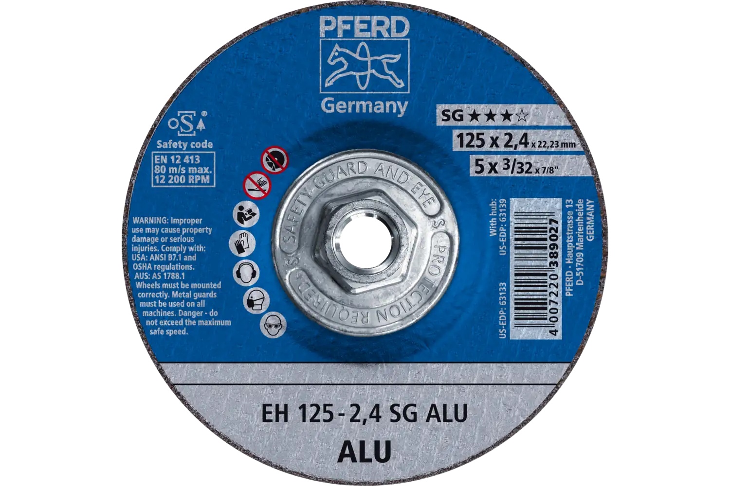 Picture of Pferd Cut-Off Wheel, 5" X 3/32 X 5/8-11, Sg Alu, T27, Aluminum Oxide